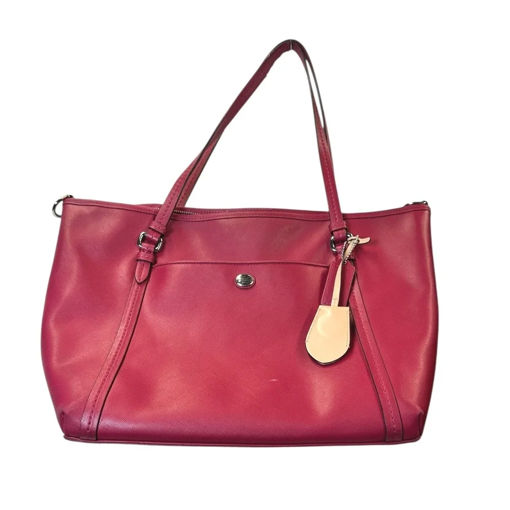 Coach Raspberry Pink Leather East West Gallery‎ Tote Bag Purse Handbag